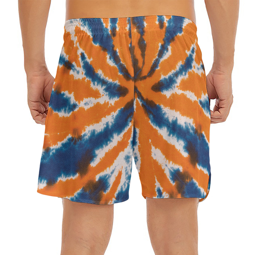Blue And Orange Spider Tie Dye Print Men's Split Running Shorts