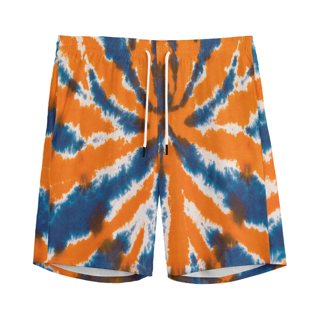 Blue And Orange Spider Tie Dye Print Men's Sports Shorts