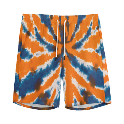 Blue And Orange Spider Tie Dye Print Men's Sports Shorts