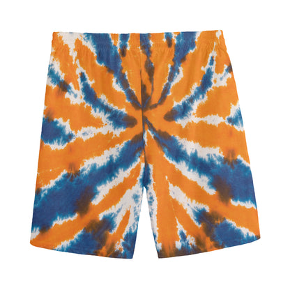 Blue And Orange Spider Tie Dye Print Men's Sports Shorts