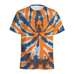 Blue And Orange Spider Tie Dye Print Men's Sports T-Shirt