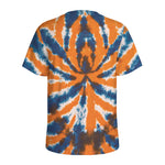 Blue And Orange Spider Tie Dye Print Men's Sports T-Shirt