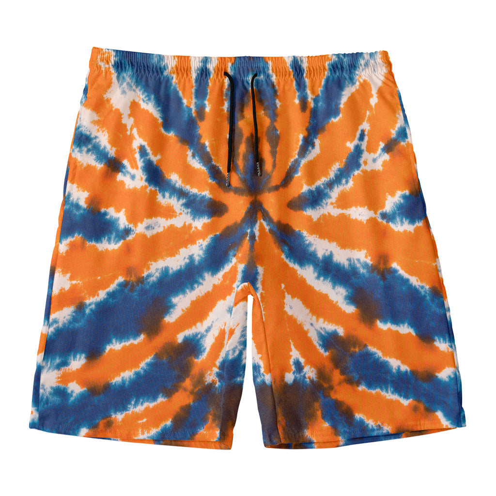 Blue And Orange Spider Tie Dye Print Men's Swim Trunks