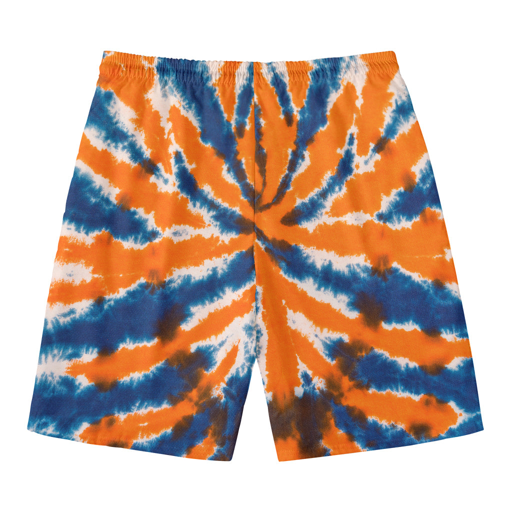 Blue And Orange Spider Tie Dye Print Men's Swim Trunks
