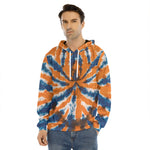 Blue And Orange Spider Tie Dye Print Men's Velvet Pullover Hoodie