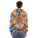 Blue And Orange Spider Tie Dye Print Men's Velvet Pullover Hoodie