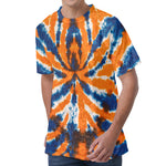 Blue And Orange Spider Tie Dye Print Men's Velvet T-Shirt