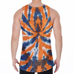Blue And Orange Spider Tie Dye Print Men's Velvet Tank Top