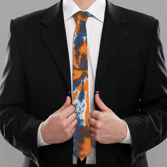 Blue And Orange Spider Tie Dye Print Necktie
