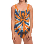 Blue And Orange Spider Tie Dye Print One Piece Swimsuit