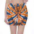 Blue And Orange Spider Tie Dye Print Pencil Mini Skirt