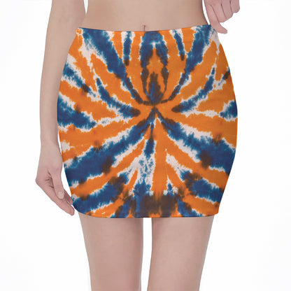 Blue And Orange Spider Tie Dye Print Pencil Mini Skirt