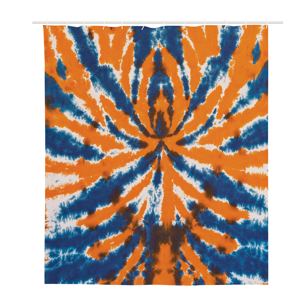 Blue And Orange Spider Tie Dye Print Polyester Shower Curtain