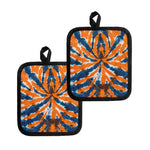 Blue And Orange Spider Tie Dye Print Pot Holders