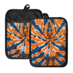 Blue And Orange Spider Tie Dye Print Pot Holders With Pocket