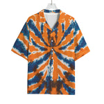Blue And Orange Spider Tie Dye Print Rayon Hawaiian Shirt