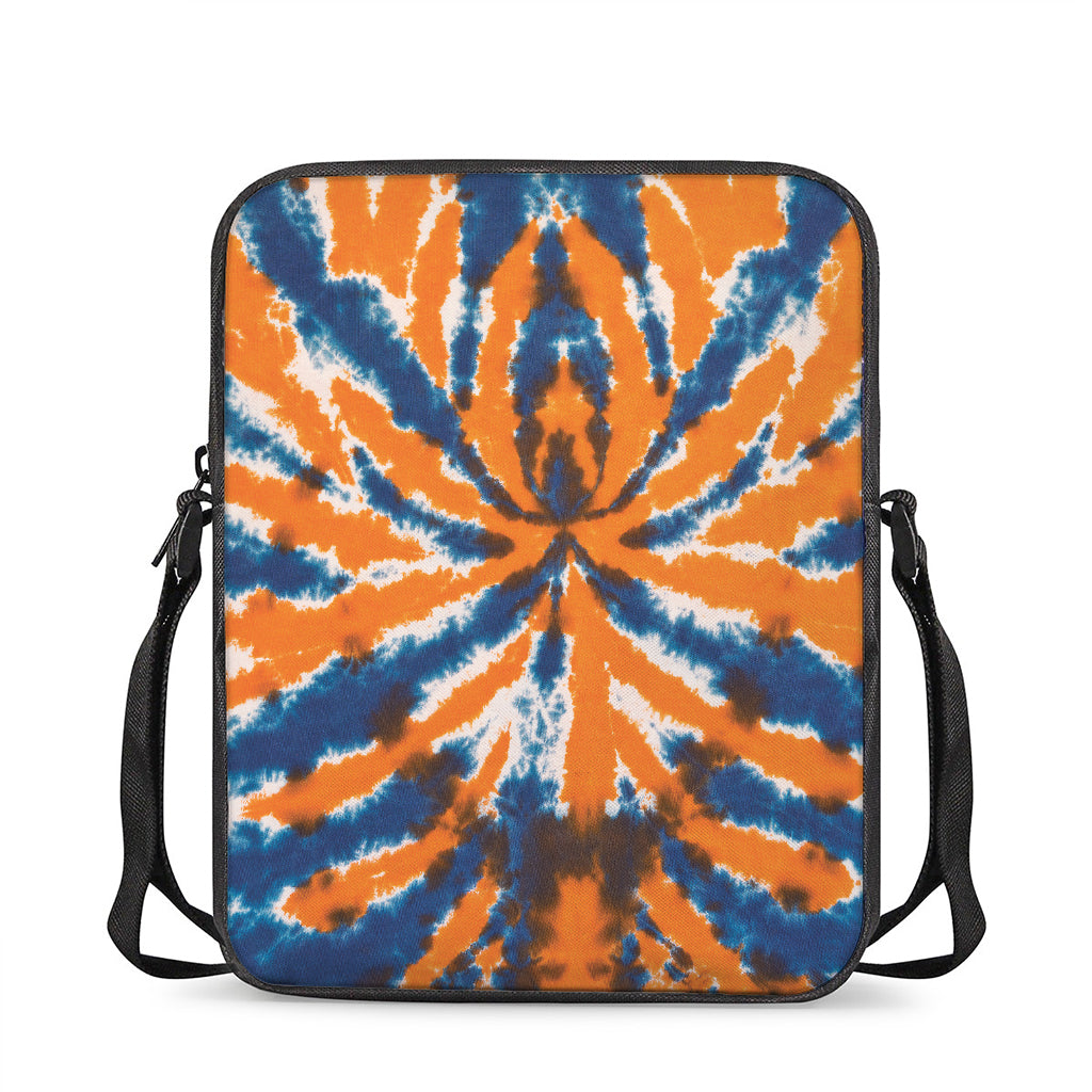 Blue And Orange Spider Tie Dye Print Rectangular Crossbody Bag