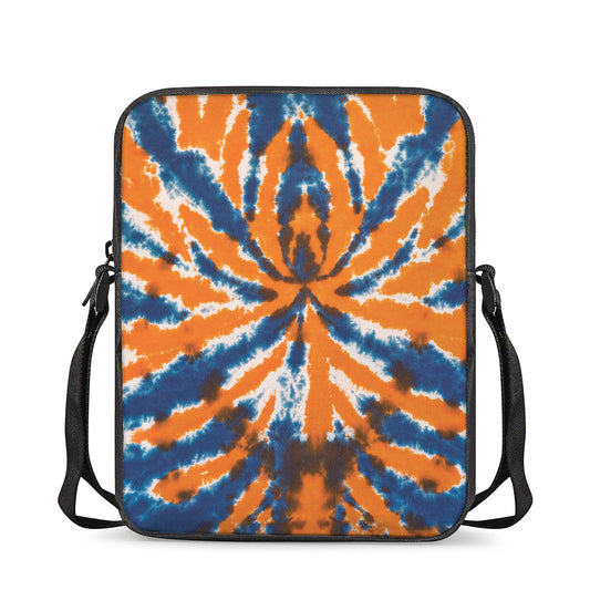 Blue And Orange Spider Tie Dye Print Rectangular Crossbody Bag