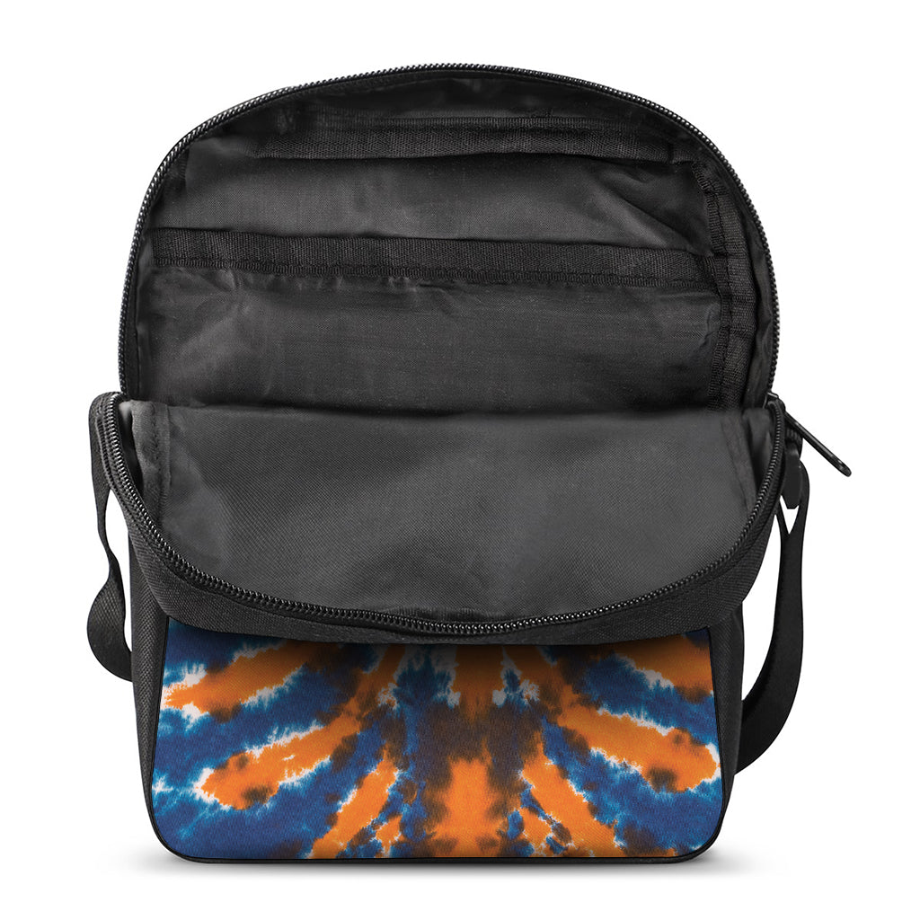 Blue And Orange Spider Tie Dye Print Rectangular Crossbody Bag
