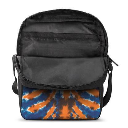 Blue And Orange Spider Tie Dye Print Rectangular Crossbody Bag