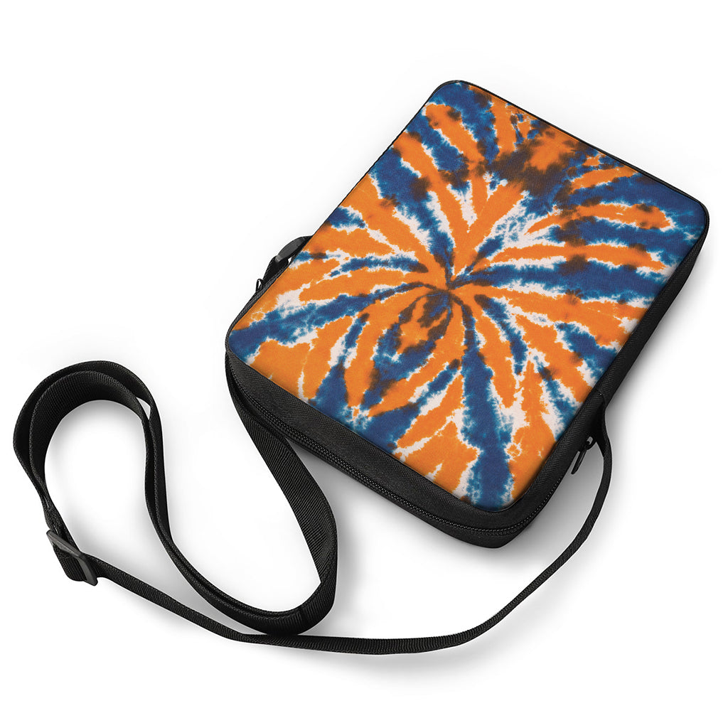 Blue And Orange Spider Tie Dye Print Rectangular Crossbody Bag