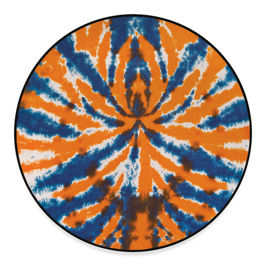Blue And Orange Spider Tie Dye Print Round Floor Mat