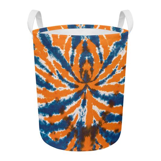 Blue And Orange Spider Tie Dye Print Round Laundry Basket