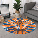 Blue And Orange Spider Tie Dye Print Round Rug