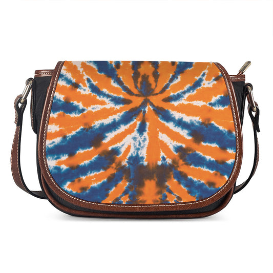 Blue And Orange Spider Tie Dye Print Saddle Bag