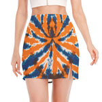Blue And Orange Spider Tie Dye Print Side Slit Mini Skirt