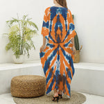 Blue And Orange Spider Tie Dye Print Silk V-Neck Kaftan Dress