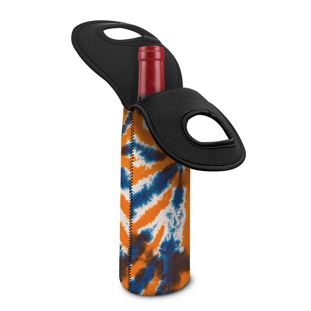 Blue And Orange Spider Tie Dye Print Single Neoprene Wine Tote