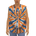 Blue And Orange Spider Tie Dye Print Sleeveless Baseball Jersey