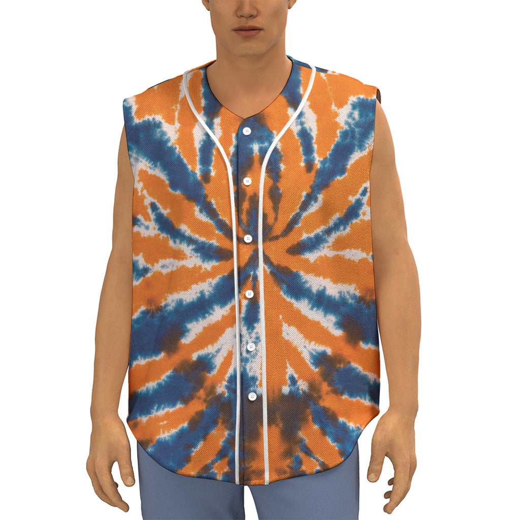 Blue And Orange Spider Tie Dye Print Sleeveless Baseball Jersey