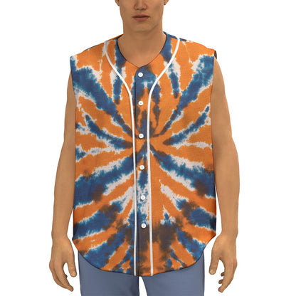 Blue And Orange Spider Tie Dye Print Sleeveless Baseball Jersey