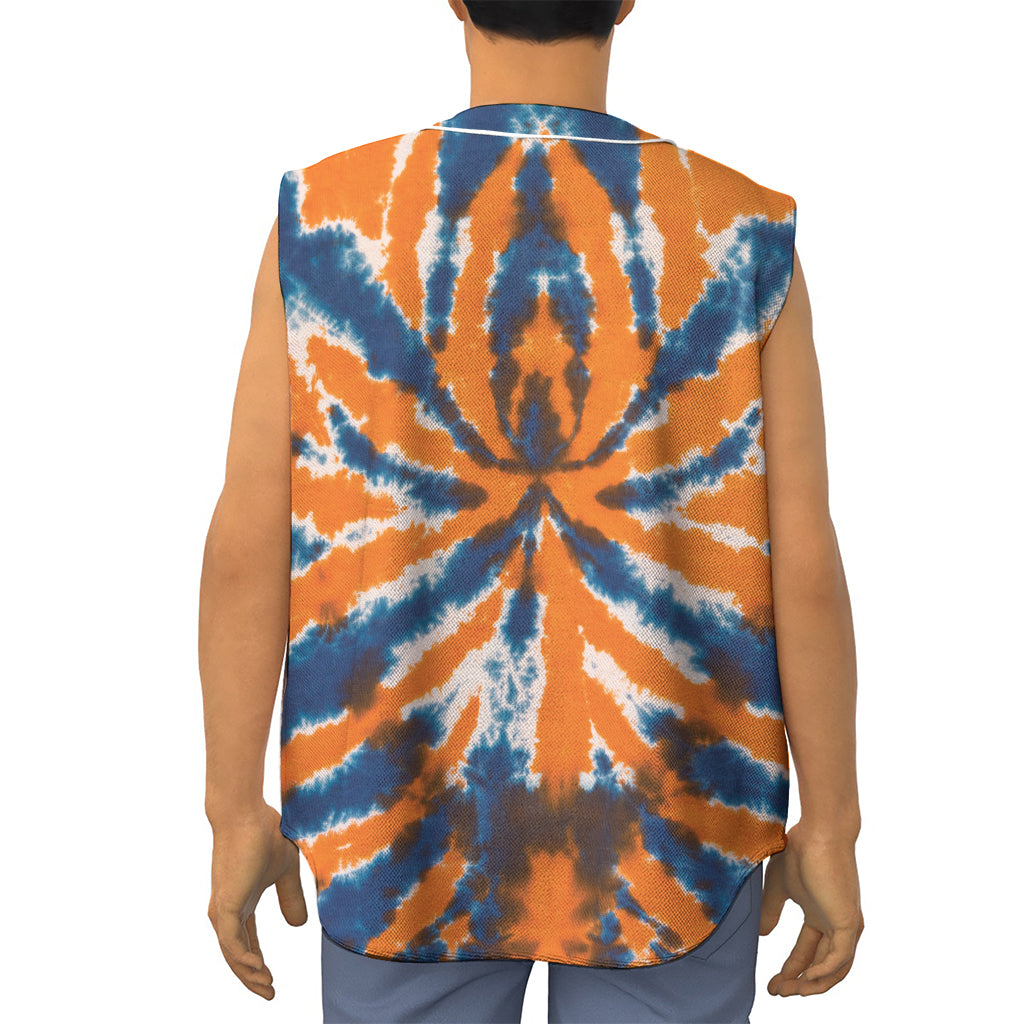 Blue And Orange Spider Tie Dye Print Sleeveless Baseball Jersey