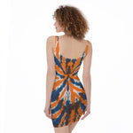 Blue And Orange Spider Tie Dye Print Sleeveless Bodycon Dress