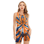 Blue And Orange Spider Tie Dye Print Sleeveless One Piece Swimsuit