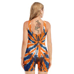 Blue And Orange Spider Tie Dye Print Sleeveless One Piece Swimsuit