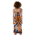 Blue And Orange Spider Tie Dye Print Slim Fit Midi Cami Dress