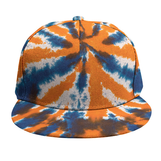 Blue And Orange Spider Tie Dye Print Snapback Cap