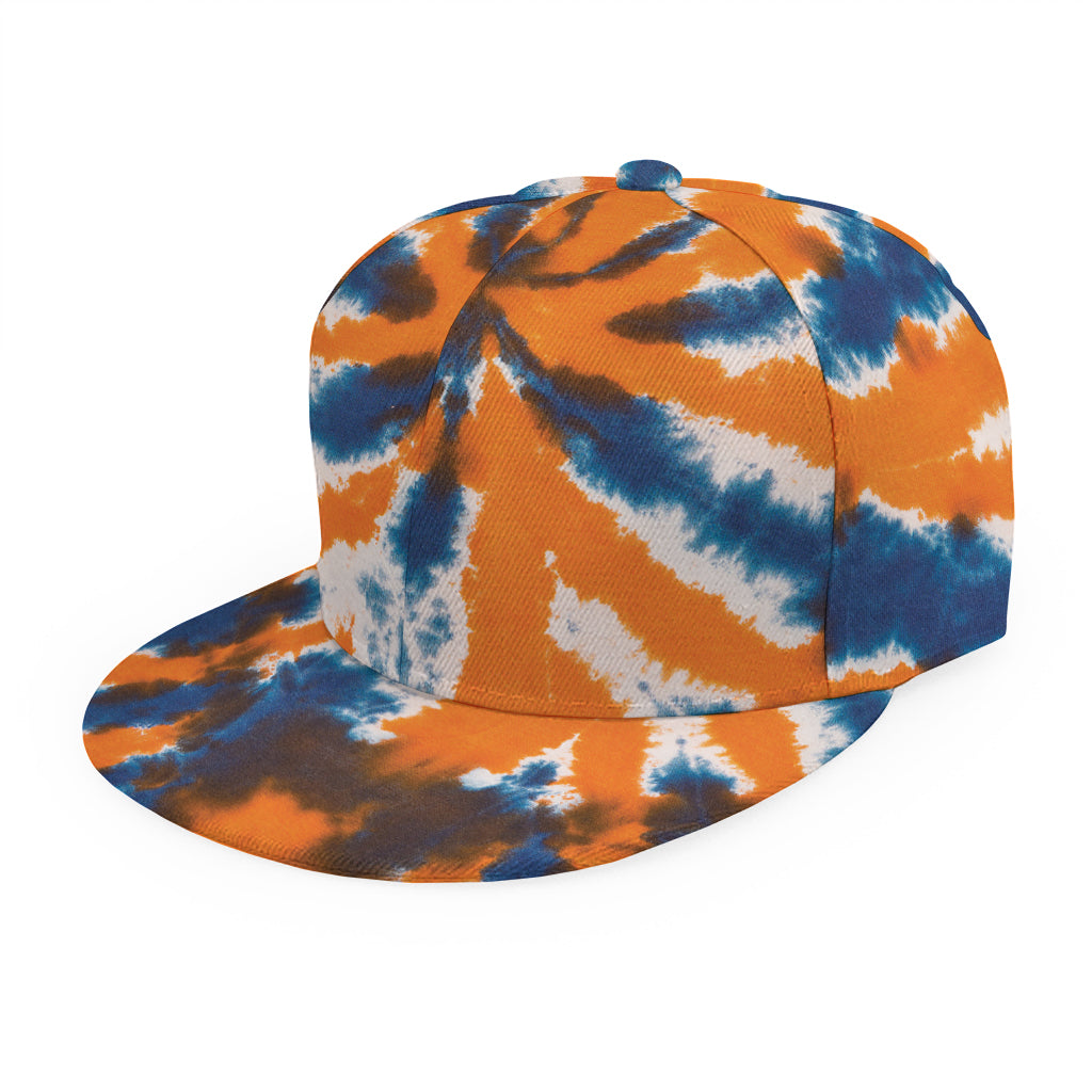 Blue And Orange Spider Tie Dye Print Snapback Cap