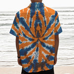 Blue And Orange Spider Tie Dye Print Textured Short Sleeve Shirt
