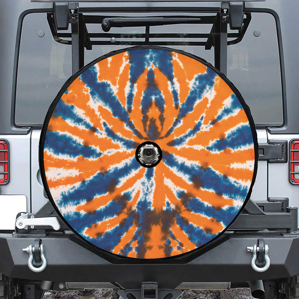 Blue And Orange Spider Tie Dye Print Tire Cover With Camera Hole