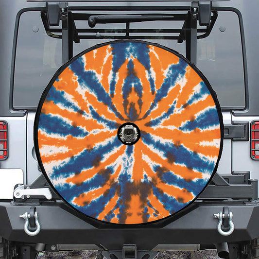 Blue And Orange Spider Tie Dye Print Tire Cover With Camera Hole