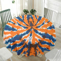 Blue And Orange Spider Tie Dye Print Waterproof Round Tablecloth