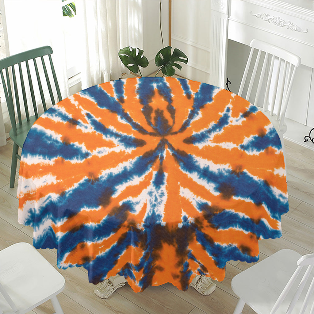 Blue And Orange Spider Tie Dye Print Waterproof Round Tablecloth