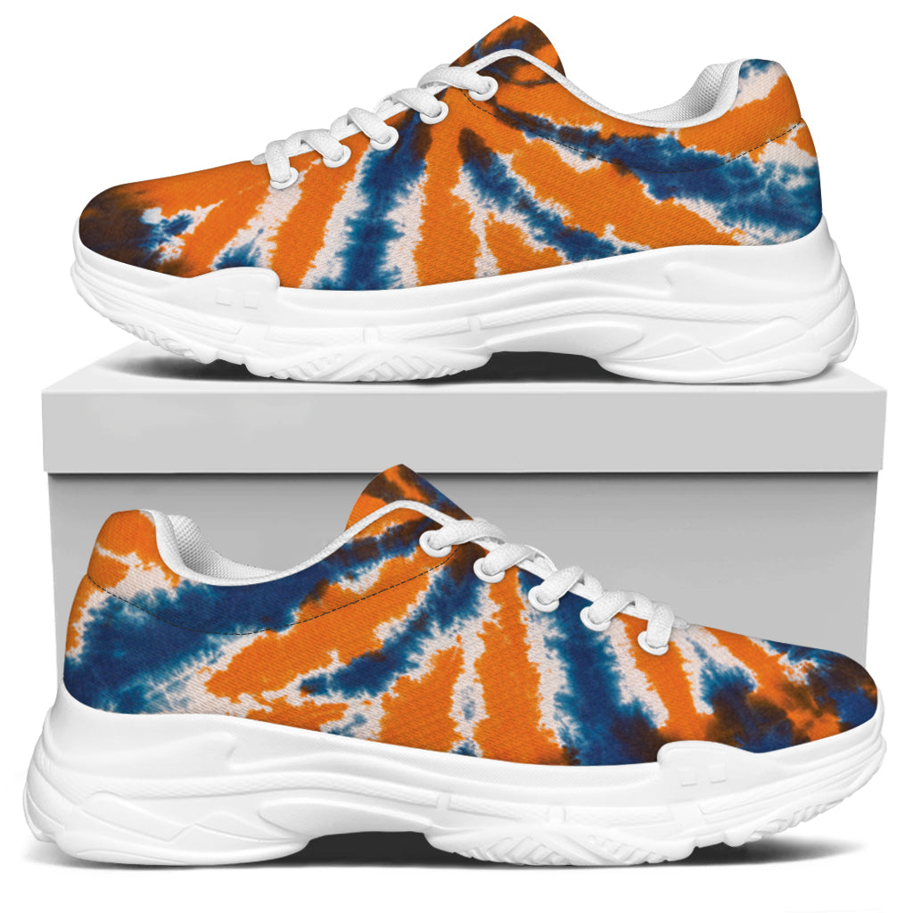 Blue And Orange Spider Tie Dye Print White Chunky Shoes