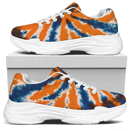 Blue And Orange Spider Tie Dye Print White Chunky Shoes