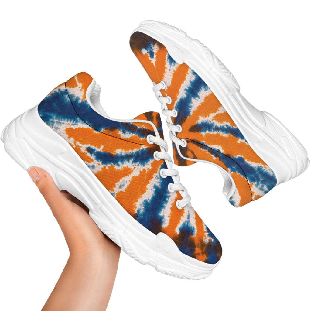 Blue And Orange Spider Tie Dye Print White Chunky Shoes